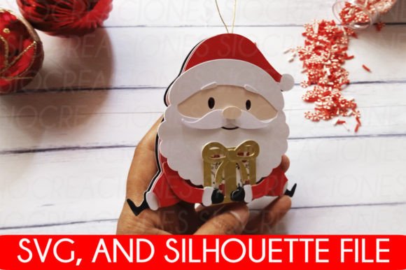 3D Santa Claus with Gift SVG for Christmas Design Projects