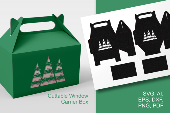 3D SVG Christmas Box Template with Striped Trees for Festive Packaging