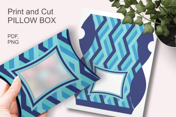 Blue Geometric Pattern Window Pillow Box: A 3D SVG Gift Box Template for Content Publishers