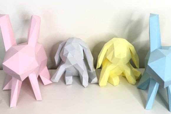 Bunny Family Paper Sculpture: 3D SVG for Animal-Themed Branding