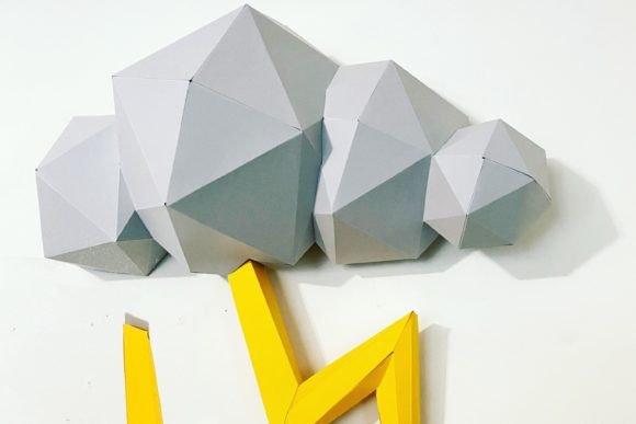 Cloud and Lightning Paper Sculpture – A 3D SVG Design for Dynamic Brand Visuals