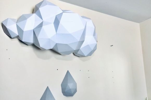 Cloud and Raindrop on Wall Paper Sculpture: A 3D SVG Object for Playful Design Themes