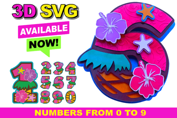 Hawaiian Numbers 3D SVG for Modern Branding & Marketing