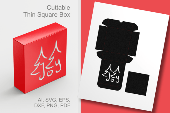 JOY and Xmas Trees Thin Square Box 3D SVG for Christmas Content Design