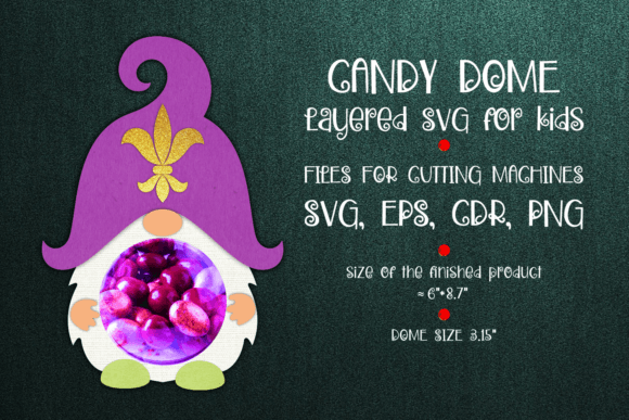 Mardi Gras Gnome Candy Dome Template: 3D SVG for Festive Branding