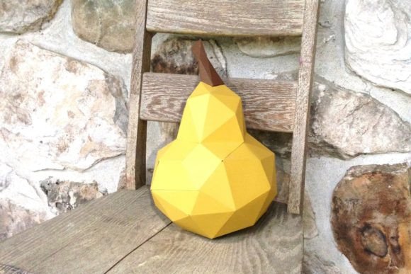 Pear Paper Sculpture: 3D SVG Object for Playful Branding