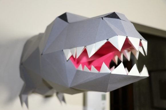T-Rex Head Paper Sculpture: A Bold Embroidery Statement
