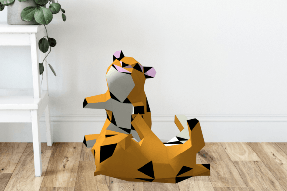 Tiger Brothers Paper Sculpture: 3D SVG Animal Design for Playful Branding