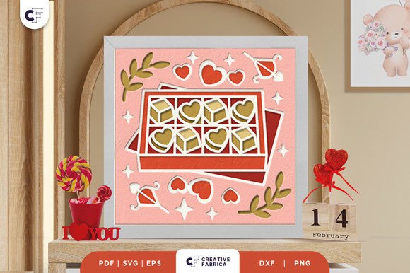 Valentine’s Day 3D SVG Chocolate Box Shadow Box for Holiday Crafts